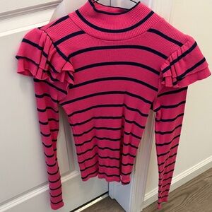 T.La Anthropologie Vibrant Pink and Navy Striped Sweater